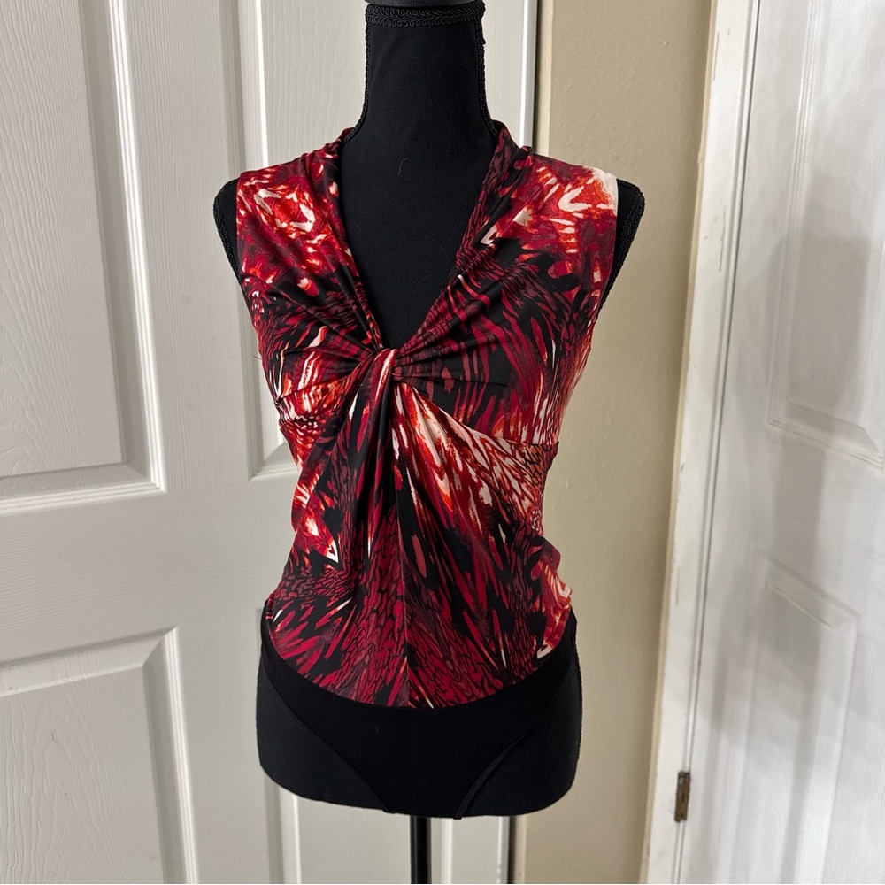 Bebe Red And Orange Patterned Top - image 1